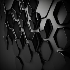 Black Glossy Hexagon Waves with golden lines geometric shaped light-resistant construction hive Generative AI  - obrazy, fototapety, plakaty