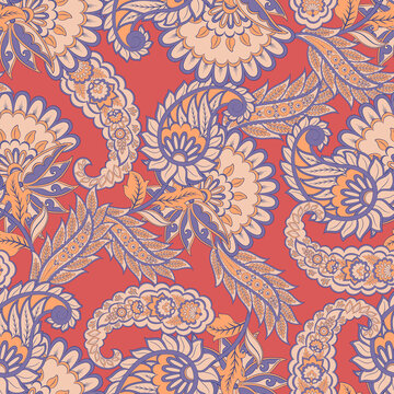Floral Seamless vector pattern with paisley ornament.