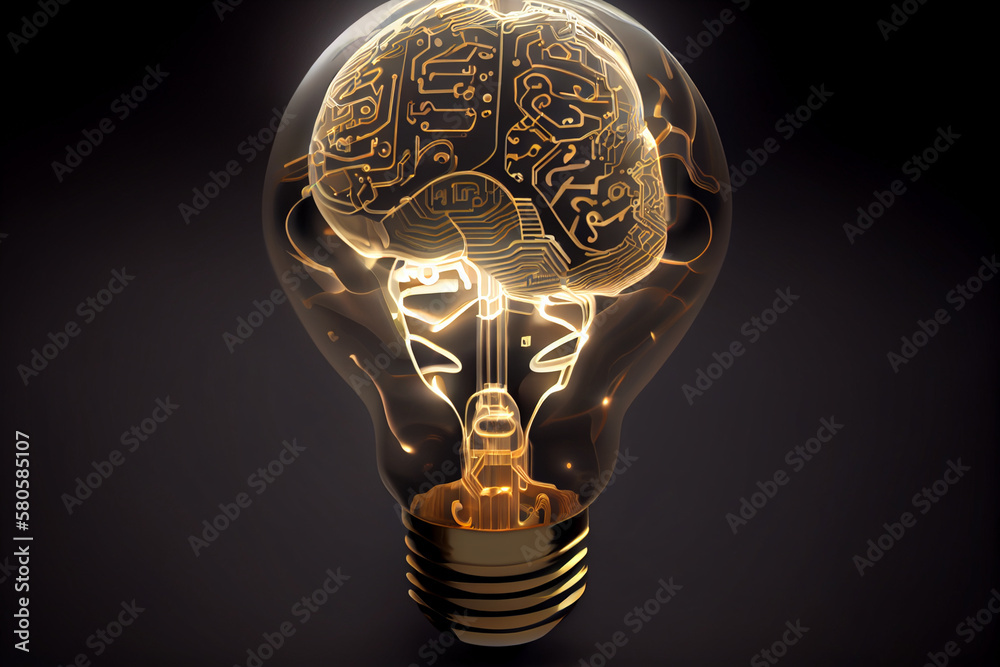 Poster an image of a light bulb with a brain inside is a trending symbol of creativity, innovation, and int