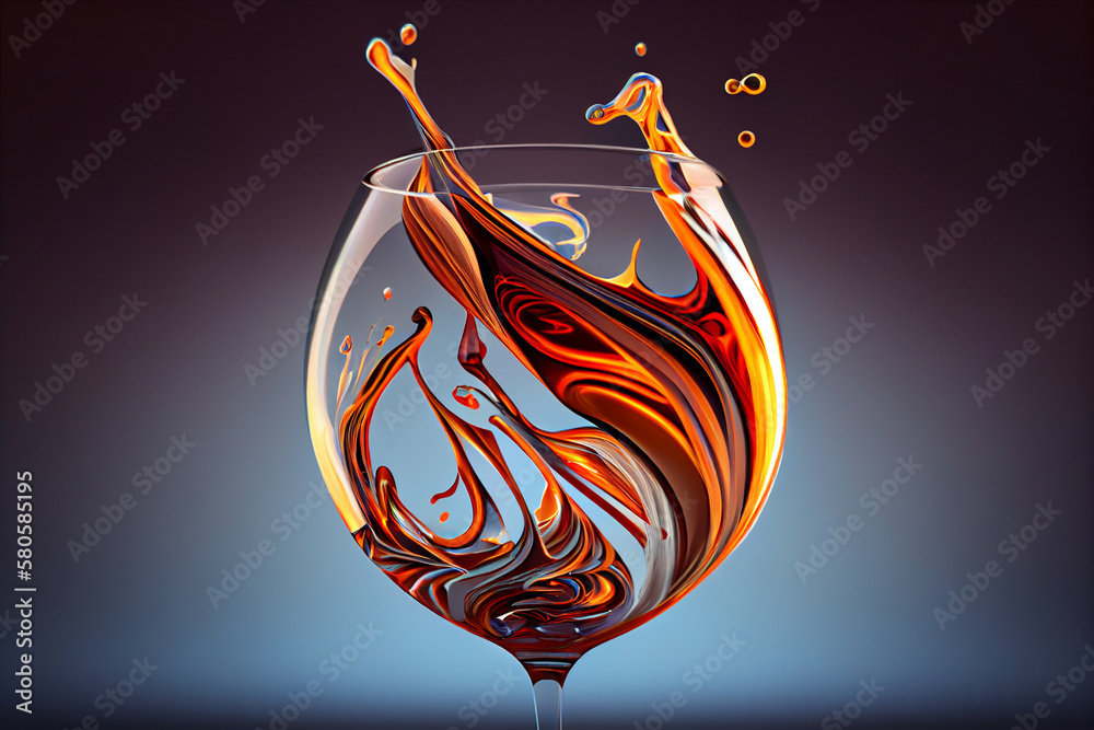 Poster A swirling mix of colors in the shape of a wine glass, with shades of deep reds and purples blending together to create a mesmerizing pattern. Generative AI technology.