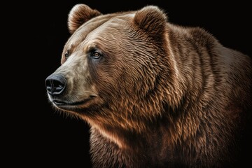 Portrait of brown bear on black background. Generative AI
