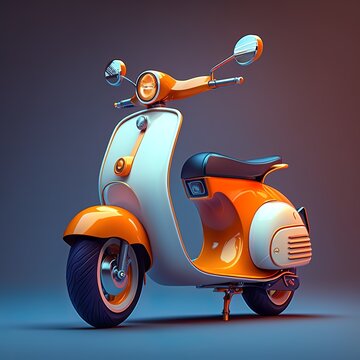 electric scooter, cool small engine modern new with fender fantasy vehicle orange with a rear view mirror  speed fast italy chooper bike moped auxiliary  engine support classic Generative AI