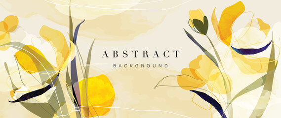Fototapeta na wymiar Abstract floral art background vector. Botanical watercolor hand drawn flowers paint brush line art. Design Illustration for wallpaper, banner, print, poster, cover, greeting and invitation card.