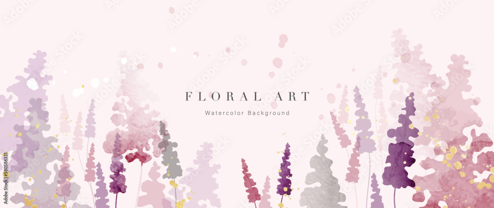 Wall mural abstract floral art background vector. botanical watercolor hand drawn wildflowers paint brush with  - Wall murals