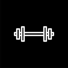 Outline muscular dumbell icon for web design isolated on black background