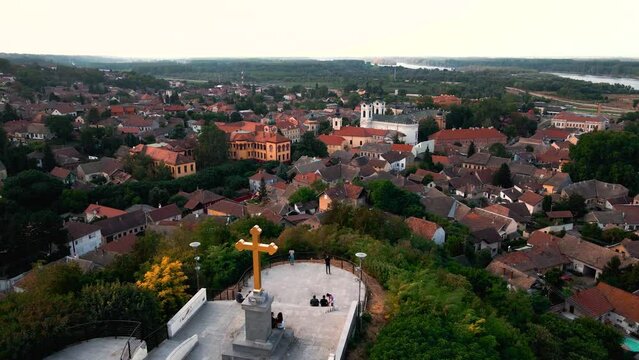 Beautiful aerial drone video of panorama Sremski Karlovci Vojvodina Serbia 