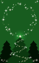 クリスマス☆縦型イラスト素材 ツリーとキラキラ星の丸フレーム 緑背景 色違い・差分有