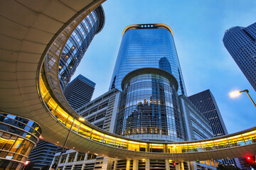 Houston, USA - November 27, 2021: Modern architecture glass Enron Chevron building at 1400 Smith...