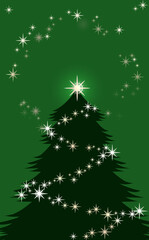 クリスマス☆縦型イラスト素材・大 ツリーとキラキラ星の丸フレーム 緑背景 色違い・差分有