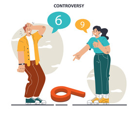 Controversy or disagreement concept. Troubled communication between