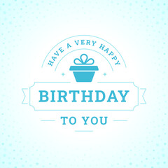 Happy birthday blue gift box vintage greeting card typographic template vector illustration