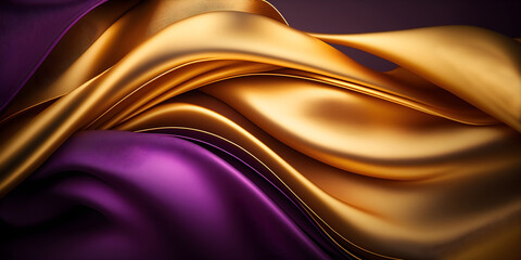 Purple and gold silk fabric textile material waving background