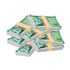 Indian Rupee Vector Illustration. India, Bhutan money set bundle banknotes. Paper money 1000 INR. Flat style. Isolated on white background. Simple minimal design.
