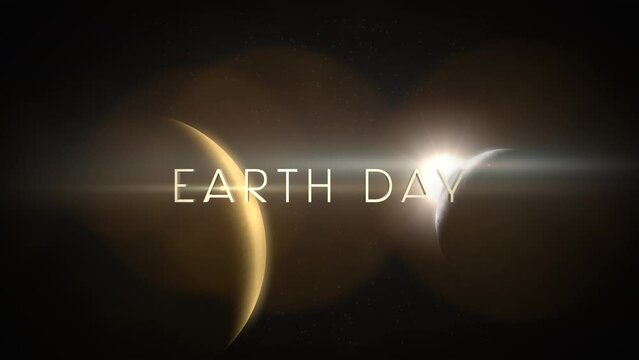 Earth Day with yellow planeta and light of stars in space, motion abstract futuristic, cosmos and sci-fi style background