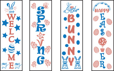 Happy easter color hand drawn lettering calligraphy holiday concept porch sign; Happy easter hand drawn color porch sign; Happy easter vertical lettering porch sign 