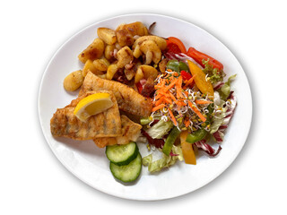 gebratenes Zanderfilet mit Bratkartoffeln und Salat