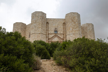 Fototapeta na wymiar View of Castel del Monte, built in an octagonal shape by Frederick II in the 13th century in Apulia, Andria province, Apulia, Italy
