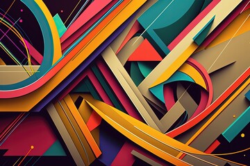 3D abstract background design with geometric shapes and patterns. Dynamic and energetic, futuristic and technological, creative and innovative, inspiring and captivating. Generative AI - obrazy, fototapety, plakaty