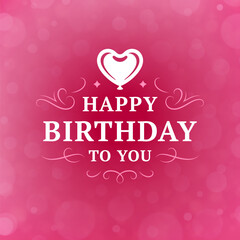 Happy birthday romantic heart pink greeting vintage social media post template design vector
