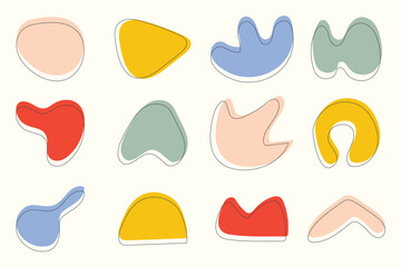 Collection of hand drawn flat abstract shapes. Irregular shape.