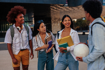 Students socializing on campus.