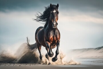 Fototapeta na wymiar Powerful Horse Running on the Beach AI Generated