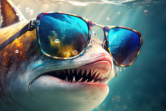 a shark wearing glasses, generative AI