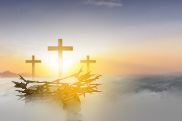 Christian cross and crown of thorns