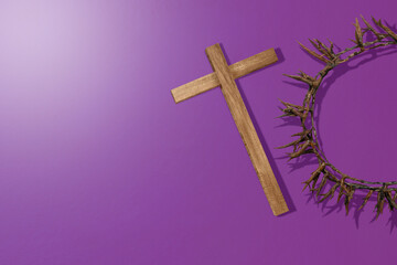 Christian cross and crown of thorns