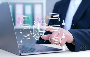 Chatbot conversation assistant. Person using online customer service with chat bot to get support. Artificial intelligence