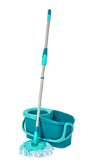 Cleaning mop and bucket on transparent background. png file