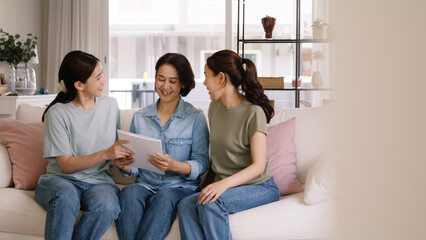 Buy mediclaim health care life insure for older mum. Young adult woman asia people grown up child...