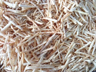 close up of taro chips that have been fried but not yet seasoned
