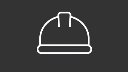 Animated hard hat white line icon. Safe headwear. Trauma prevention. Loop HD video with chroma key, alpha channel on transparent background, black solid background. Outline motion graphic animation