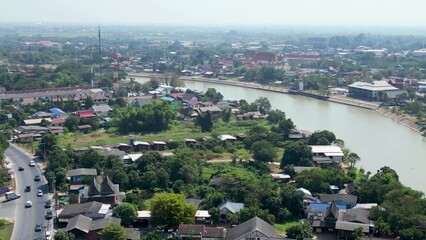 Aerial view ayutthaya city near the Chao Phraya river, Thailand
Drone view from Ayutthaya Thailand, 2023
