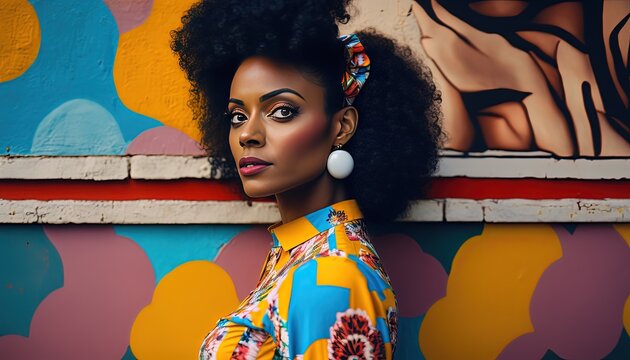 close up portrait of beautiful 80s African girl, vintage fashion genre, Generative Ai not real person