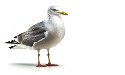 Seagull is standing on white background. Generative AI.