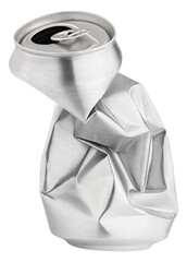 Crumpled empty blank beer can garbage isolated on transparent background