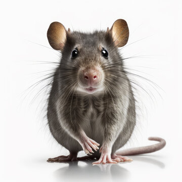 Rat is standing in front of white background. Generative AI.