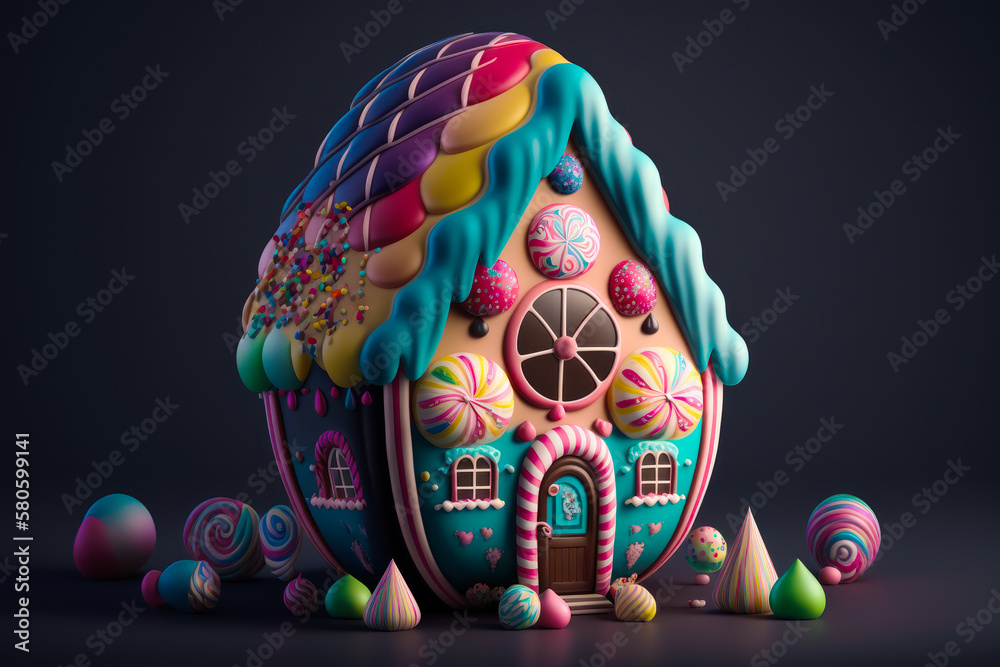 Wall mural house with candy on top of it. generative ai.