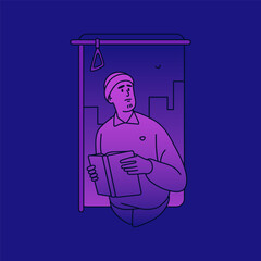 Sad unhappy frustrated person. Lonely depressed troubled character in public transport. Loneliness, unhappiness, sadness, hopelessness and depression, psychology concept. Flat vector illustration