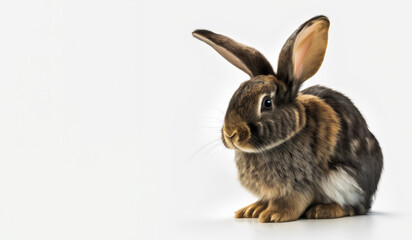 Rabbit sitting in front of white background. Generative AI.