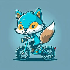 A cute wolf riding a motorcycle, cute animal, premium vector art, illustration, flat cartoon design, Generative AI