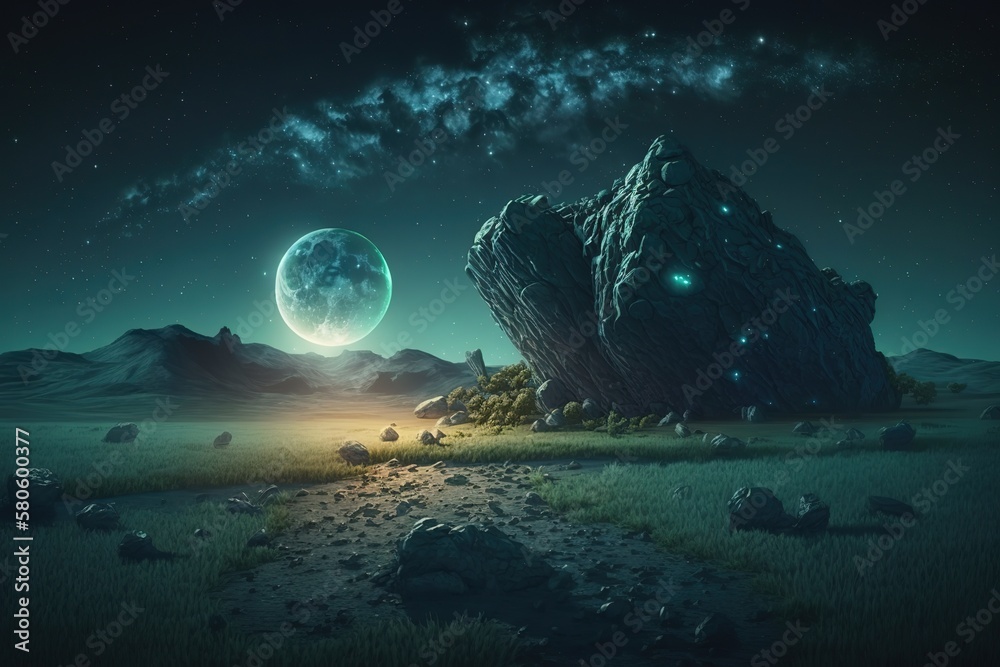 Poster a cosmic landscape, a view of the planets from a close distance, life on an unknown planet.generativ