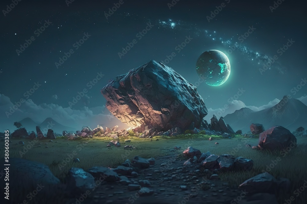 Poster a cosmic landscape, a view of the planets from a close distance, life on an unknown planet.generativ