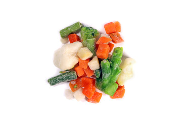 handful of fresh frozen vegetables on white background
