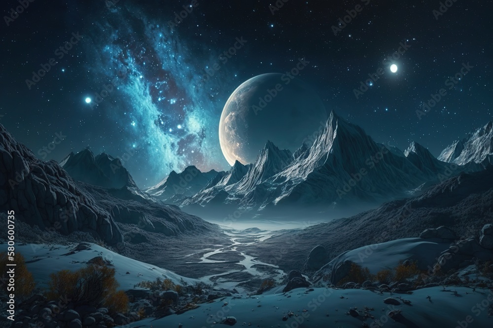 Aufkleber a cosmic landscape, a view of the planets from a close distance, life on an unknown planet.generativ