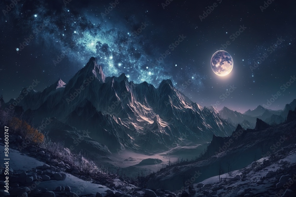 Wall mural a cosmic landscape, a view of the planets from a close distance, life on an unknown planet.generativ