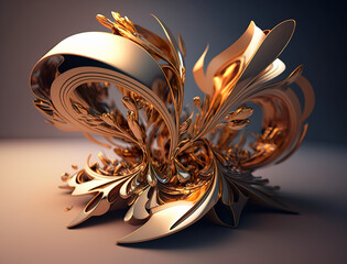 Special objects in 3d design in shining golden color, real luxury background. AI generated illustration.