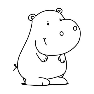 Coloring page with cute little hippo.